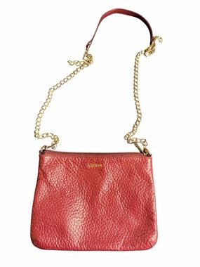 Lodis Red Pebbled Leather Crossbody with Gold Chain Strap